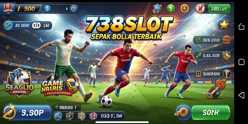 Menampilkan gameplay seru dari 738SLOT dengan tema sepak bola.
