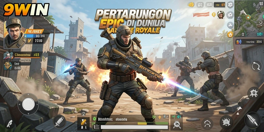 Screenshot gameplay 9WIN menunjukkan aksi seru Battle Royale.