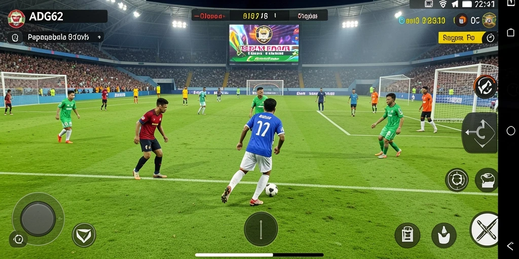 Screenshot gameplay ADG62 menunjukkan aksi sepak bola yang mendebarkan.