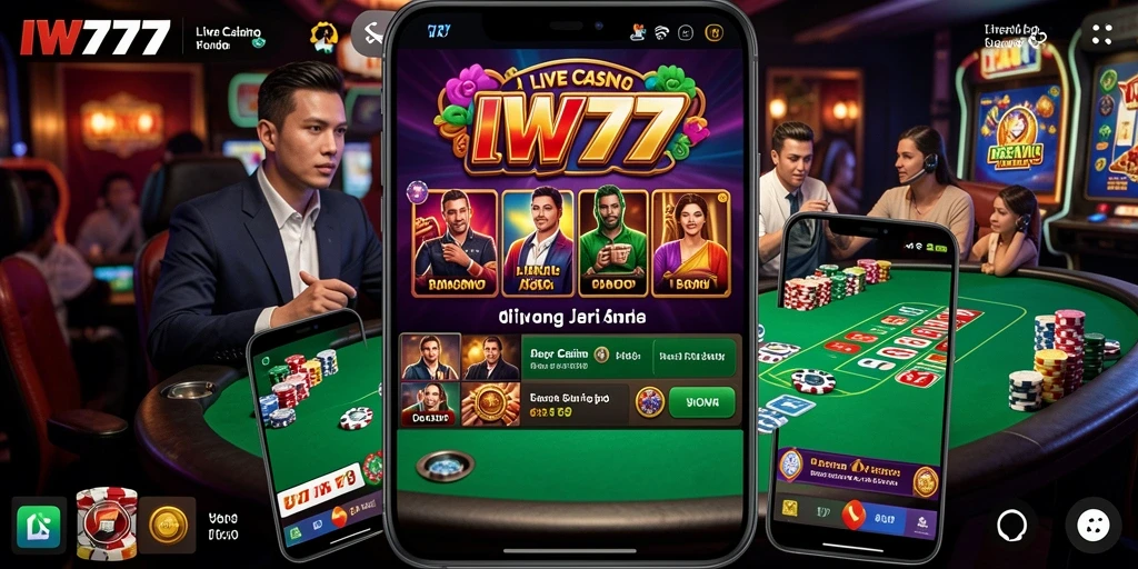 Tampilkan gameplay IW777 dengan dealer langsung dan suasana kasino yang nyata.