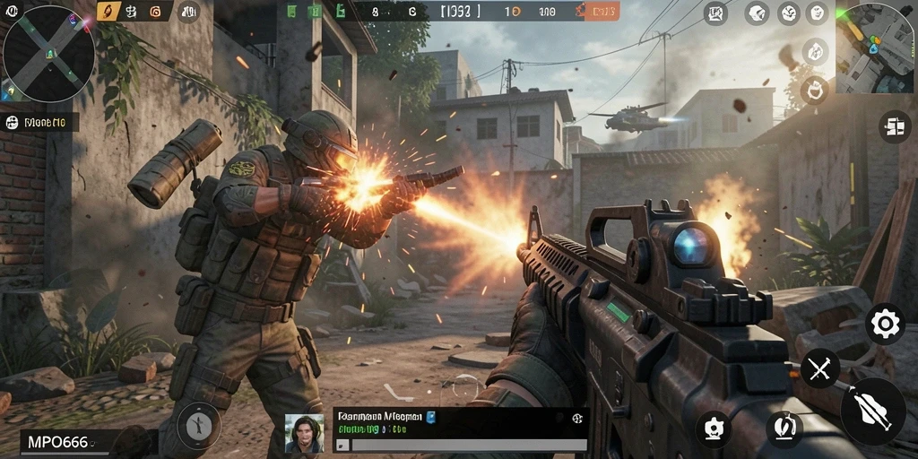 Screenshot menunjukkan aksi intens dari gameplay MPO666.